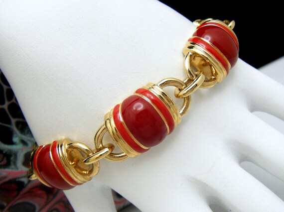 Vintage CIRO Thailand Red Enamel Gold Tone Link B… - image 2