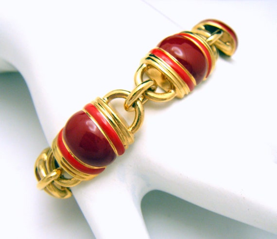 Vintage CIRO Thailand Red Enamel Gold Tone Link B… - image 3