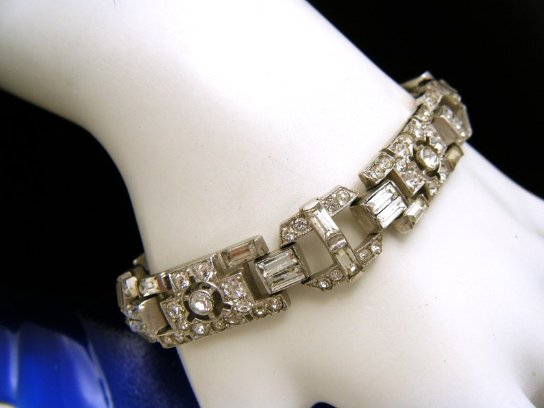 Vintage Crown Trifari Rhinestone Baguettes Bracelet Art Deco