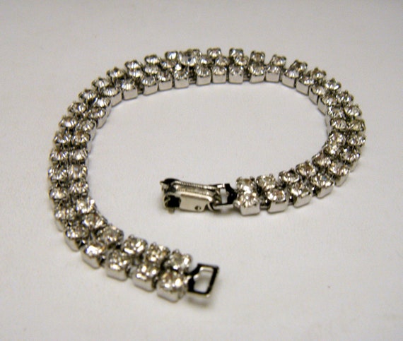 Sparkly Vintage Clear Rhinestone Bracelet Silver … - image 4