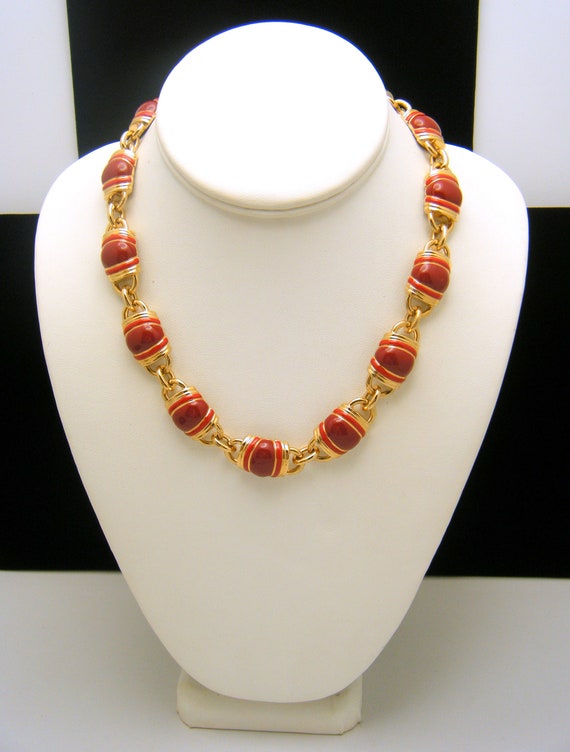Vintage CIRO Red Enamel Necklace Gold Tone Links … - image 2