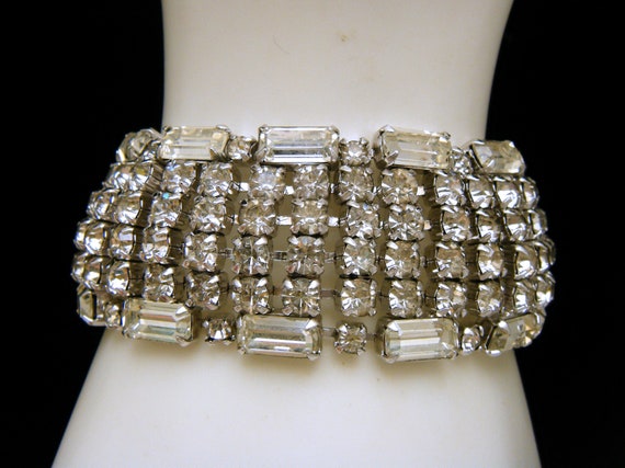 Sparkly Vintage Wide Clear Rhinestone Bracelet Si… - image 2