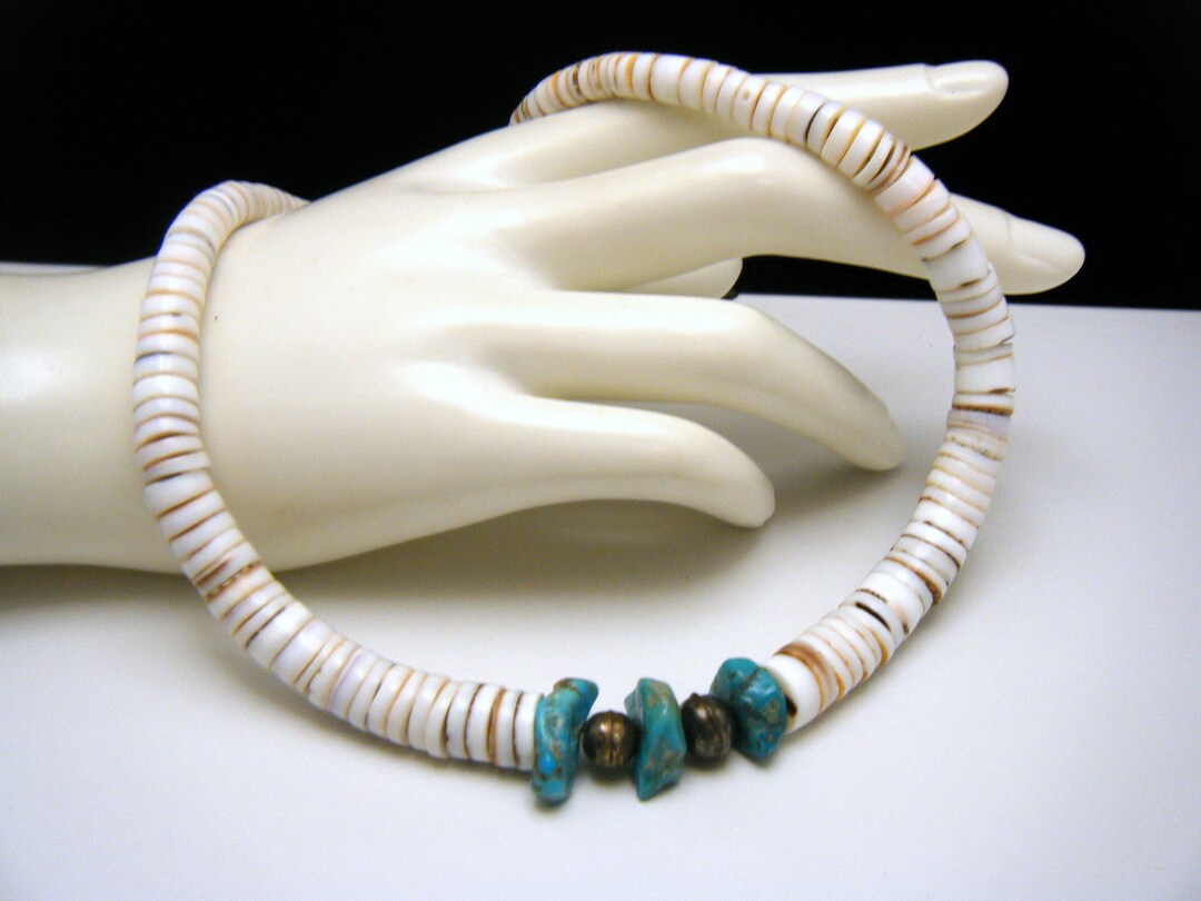Vintage Heishi Old Pawn Turquoise Chunk Sterling Bead Shell