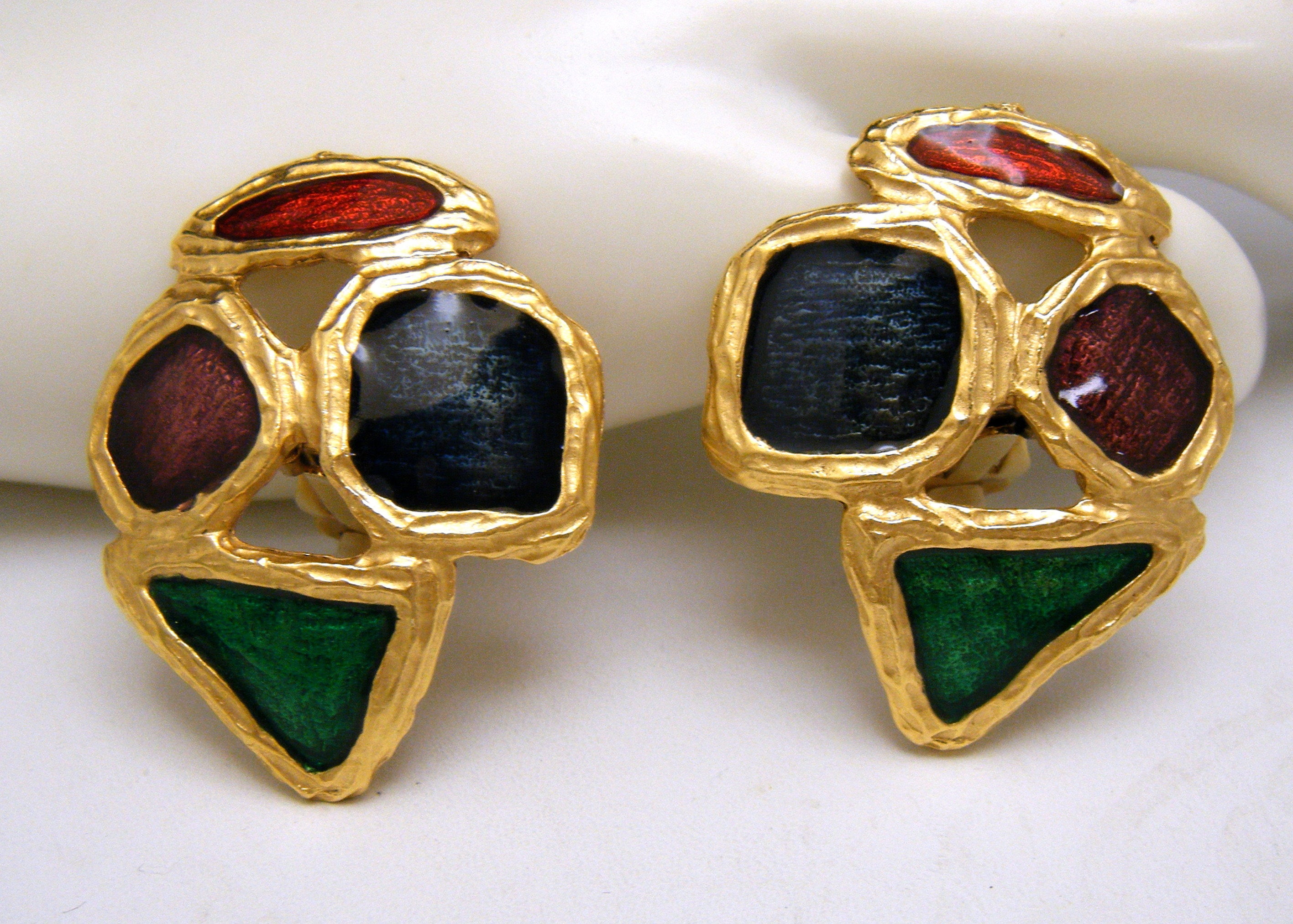 Boucles D'oreilles Clips Vintage En Or Et émail - Bijou Fantaisie Ancien, Qualité Supérieure