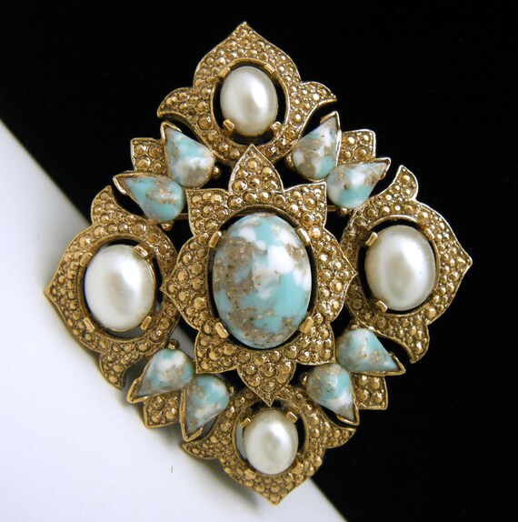 Large Vintage Sarah Coventry Brooch Pendant Faux Turquoise - Vintage Sarah Coventry Pendant Large Vintage Sarah Coventry Brooch Pendant Faux Turquoise - Vintage Sarah Coventry Pendant