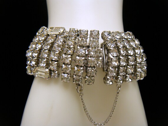 Sparkly Vintage Wide Clear Rhinestone Bracelet Si… - image 3