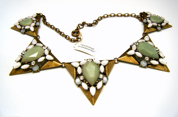 Bold Vintage Park Lane Necklace Moss Green White … - image 3