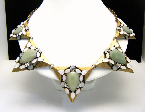 Bold Vintage Park Lane Necklace Moss Green White … - image 1