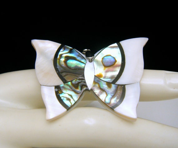 Vintage Sterling Mother of Pearl Abalone Inlay Bu… - image 3