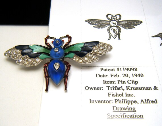 Rare Vintage Trifari Enamel Bee Flying Insect Bro… - image 5