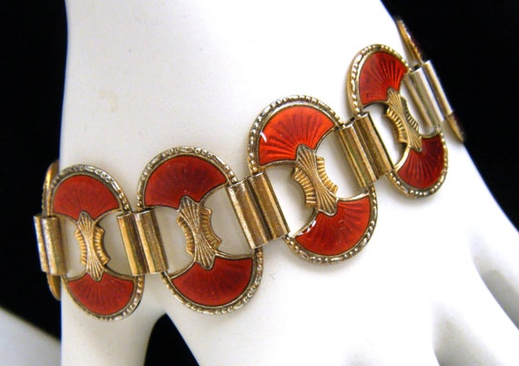 Gorgeous Scandinavian Sterling Silver Red Enamel … - image 1