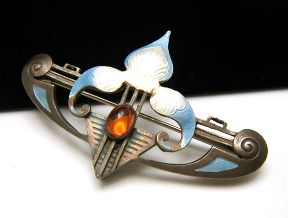 Antique Sterling Enamel Krewe of Proteus Brooch P… - image 2