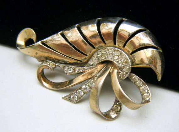 Vintage Boucher Sterling Gold Vermeil Rhinestone Brooch