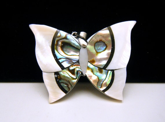 Vintage Sterling Mother of Pearl Abalone Inlay Bu… - image 1