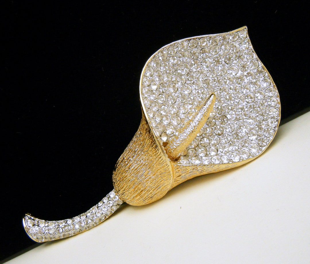 Vintage Nolan Miller Rhinestone Calla Lily Flower Brooch