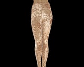 Leggings Tan Beige Crushed Velvet Stretch Pants - High Waist - Medium Unisex Costume Dance Party Exercise