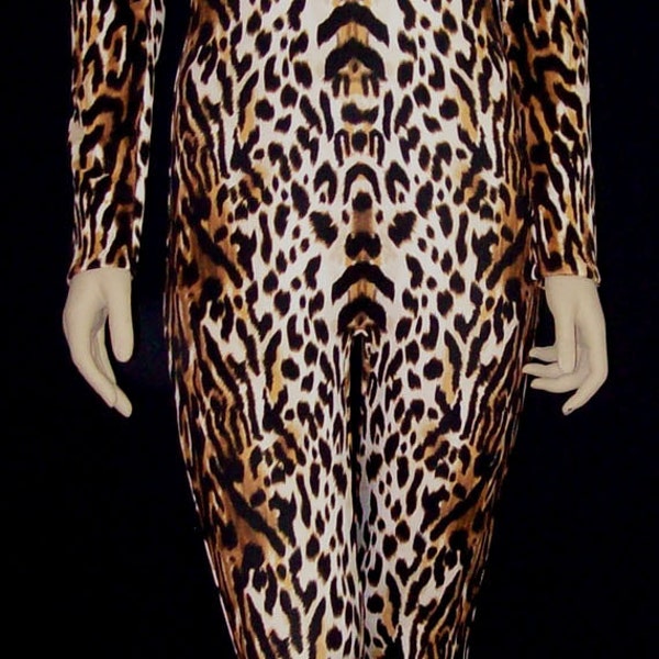 Leopard Warm Knit Unitard Catsuit Bodysuit - Medium