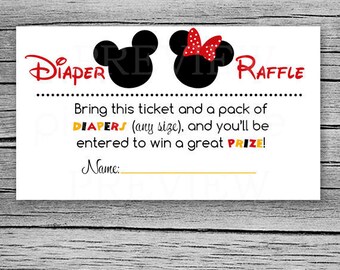 mickey diaper raffle ticket minnie diaper raffle diy etsy