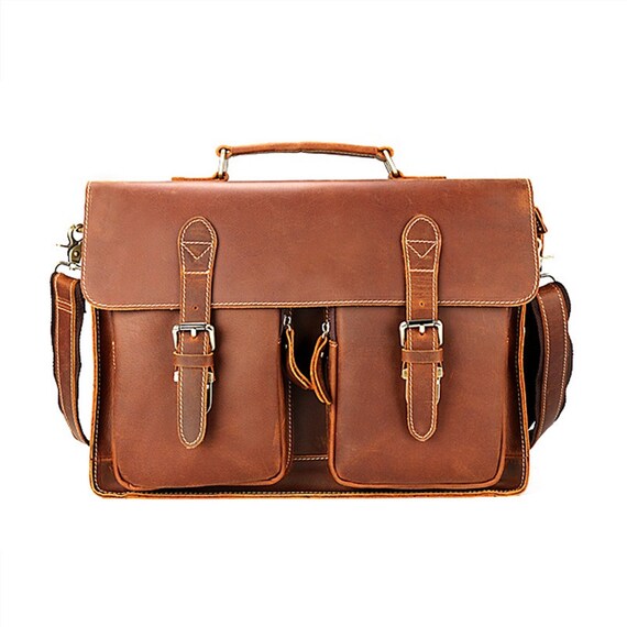Leather Briefcase Men's Leather Briefcase Laptop Etsy
