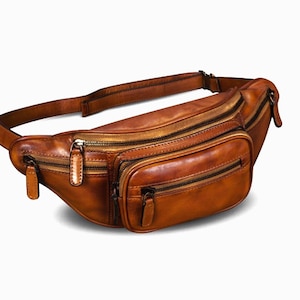 Brown Leather Waist Bag, Unisex Multiple Pocket Fanny Pack Hip Bag, Crossbody Belt Bag For Workout Travel Yoga Active Sports Hands-Free