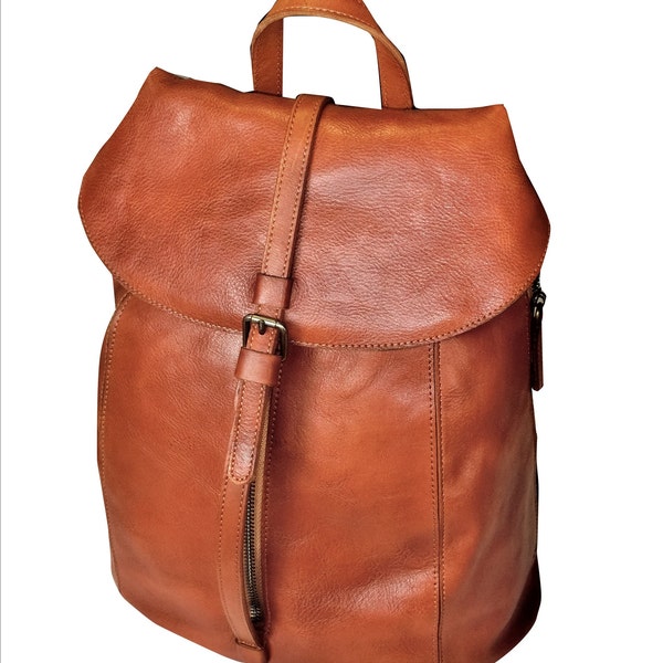 Leather Backpack Purse, Leather Backpack Woman, Minimalist Leather Backpack, Brown Leather Backpack, Leather Rucksack, Sac Dos Cuir Femme