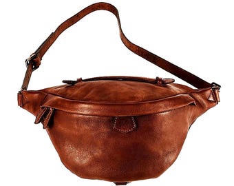 Minimalist Leather Waist Bag: Large Crossbody Travel Fanny Pack
