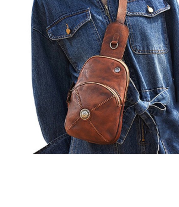 leather sling backpack women's
