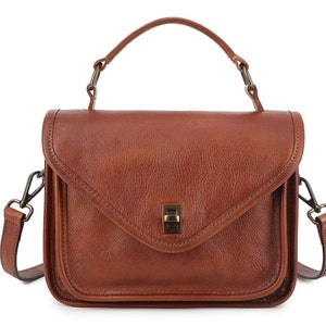 Petit sac à main à bandoulière en cuir - Expédié aux États-Unis (droits acquittés) - Cartable en cuir marron avec bandoulière réglable - Petit sac à main à bandoulière en cuir