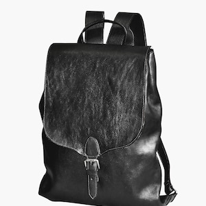 Mochila de cuero negra para portátil: bolso de viaje unisex