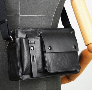 Sac bandoulière en cuir noir, sac en cuir noir, sac bandoulière en cuir noir pour homme, bandoulière en cuir pour femme, cartable en cuir, sac d'affaires en cuir