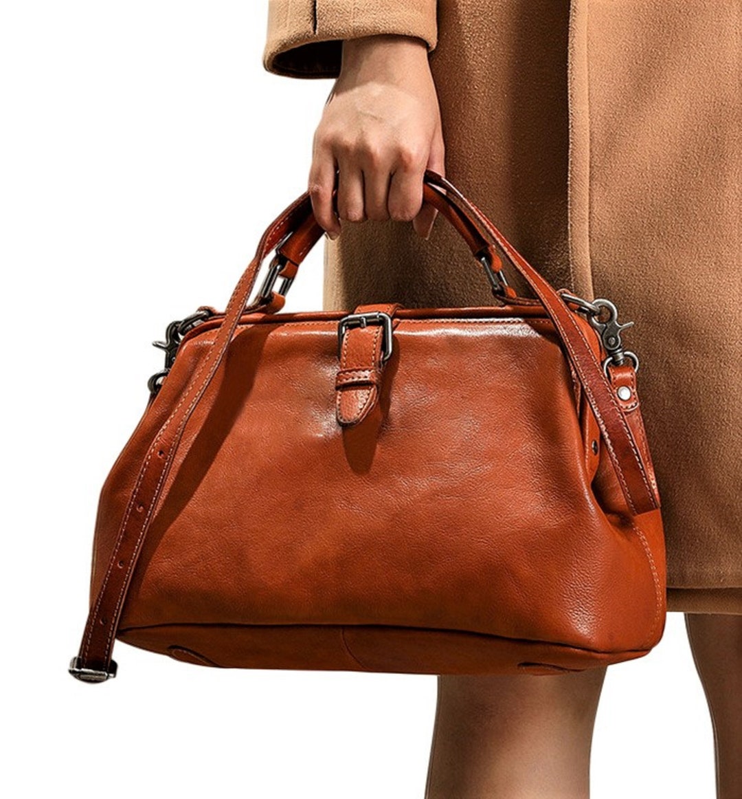 ★SURGERY★ POVA BAG BROWN (M) Genuine Leather Doctor Bag Purse - Top Handle Doctor Bag