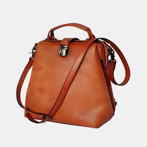 Brown Genuine Leather Doctor Bag,  3 Way Bag Crossbody Purse To Backpack With Top Handle,  Structured Professional Women Work Commuter Bag