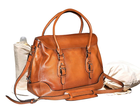 tan leather diaper bag