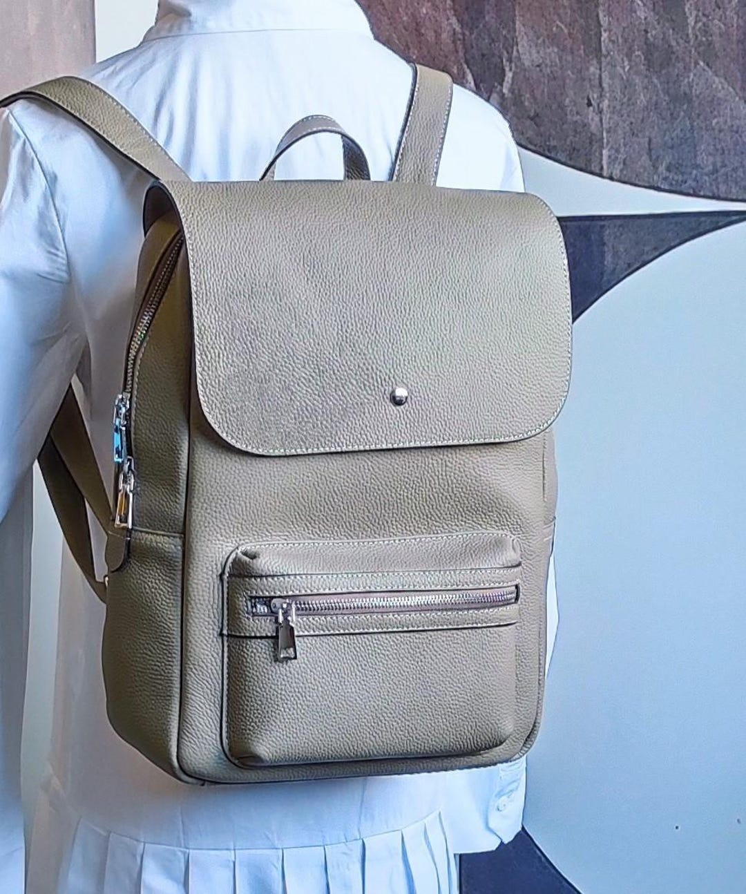 Leather Satchel Taupe Leather Backpack Medium Leather Backpack (Portrait) | The Leather Satchel Co  main image 3