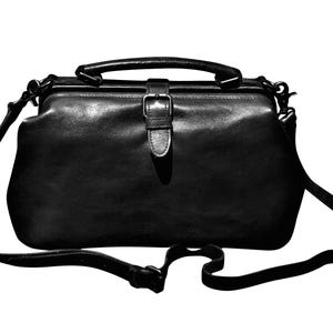 Black Genuine Leather Doctor Bag Handbag For Women, Everyday Crossbody Purse, Work Commuter Bag, Gift For Her Birthday Or Anniversary