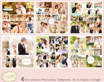 Photo Collage Templates - Photoshop Collage Templates - Storyboard Templates - PSD Templates - Photography Photo Templates 12x12 - CPZ011