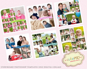 Photo Collage Templates - Photoshop Collage Templates - Storyboard Templates - PSD Templates - Photography Photo Templates 12x12 - CPZ001