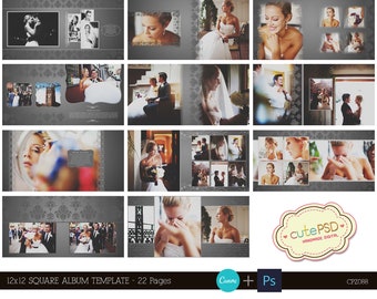 CANVA 12x12 Square wedding album template- 22 pages  Romantic grey - CPZ088 10x10 8x8