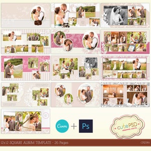 12x12 Square wedding album template- 26 pages  Shabby Pink - CPZ089 canva