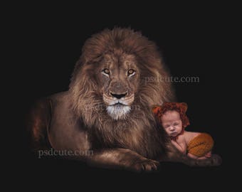 Digital Background Newborn Photography Digital Prop for Newborn -  LION - Tiger - fur  Animal  - CPZ164