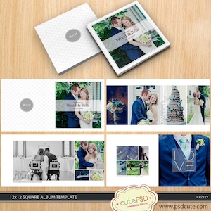 CANVA Square wedding album template 12x12  10x10 8x8-24 pages - White Modern Simply - CPZ127