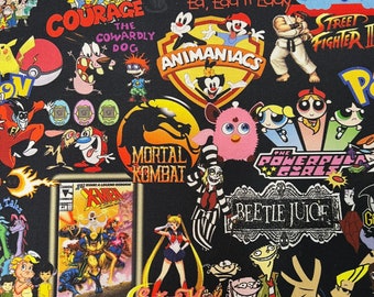 90s cartoon mash up specialty print cotton fabric ready to ship