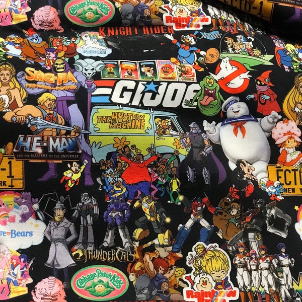 Cotton retro 80s cartoon fabric ready to ship