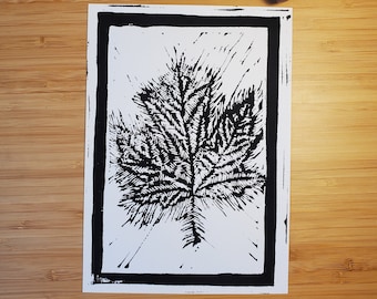 Silver Maple Leaf - Acer Saccharinum - Handmade Linocut Block Print
