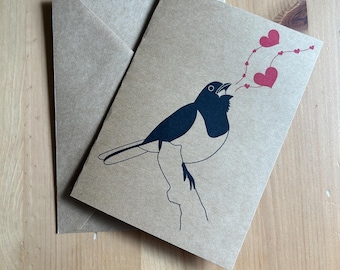 Towhee Love Song - Valentine’s Day Card Blank Inside Handmade Minimalist Valentine