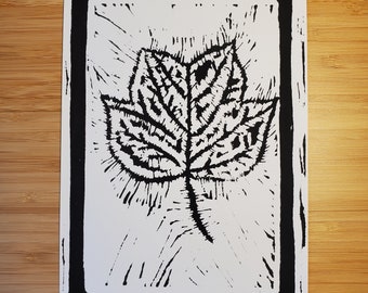 Tulip Tree Leaf -Liriodendron tulipifera - Tulip Poplar - Handmade Linocut Block Print