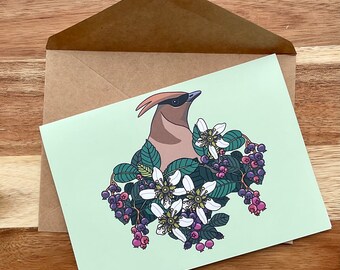 Cedar Waxwing and Serviceberry Greeting Card Blank Inside