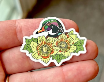 Mini Wood Duck and Tulip Tree Vinyl Sticker