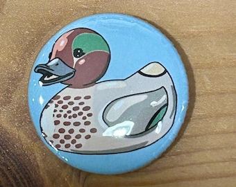 Green Winged Teal Rubber Duck Style Button 1.25” Handmade
