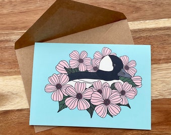 Bufflehead Duck and Rose Mallow Greeting Card Blank Inside